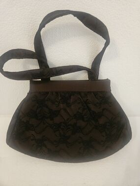 Brown Lace Overlay Evening Wristlet Bag
